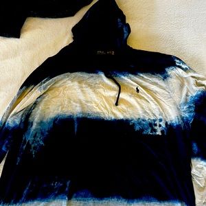 Polo Long Sleeve Hooded Tee 3XLT Blue & White